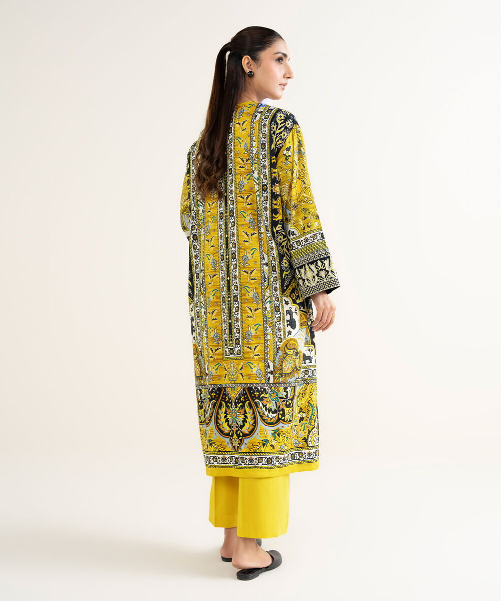 Women's RTW Linen Viscose Embroidered Yellow A-Line Shirt
