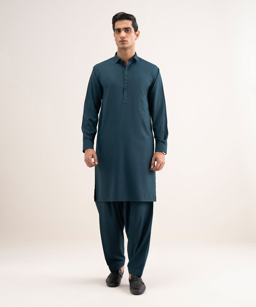 Men'S Stitched Teal Premium Wash And  Wear Suit