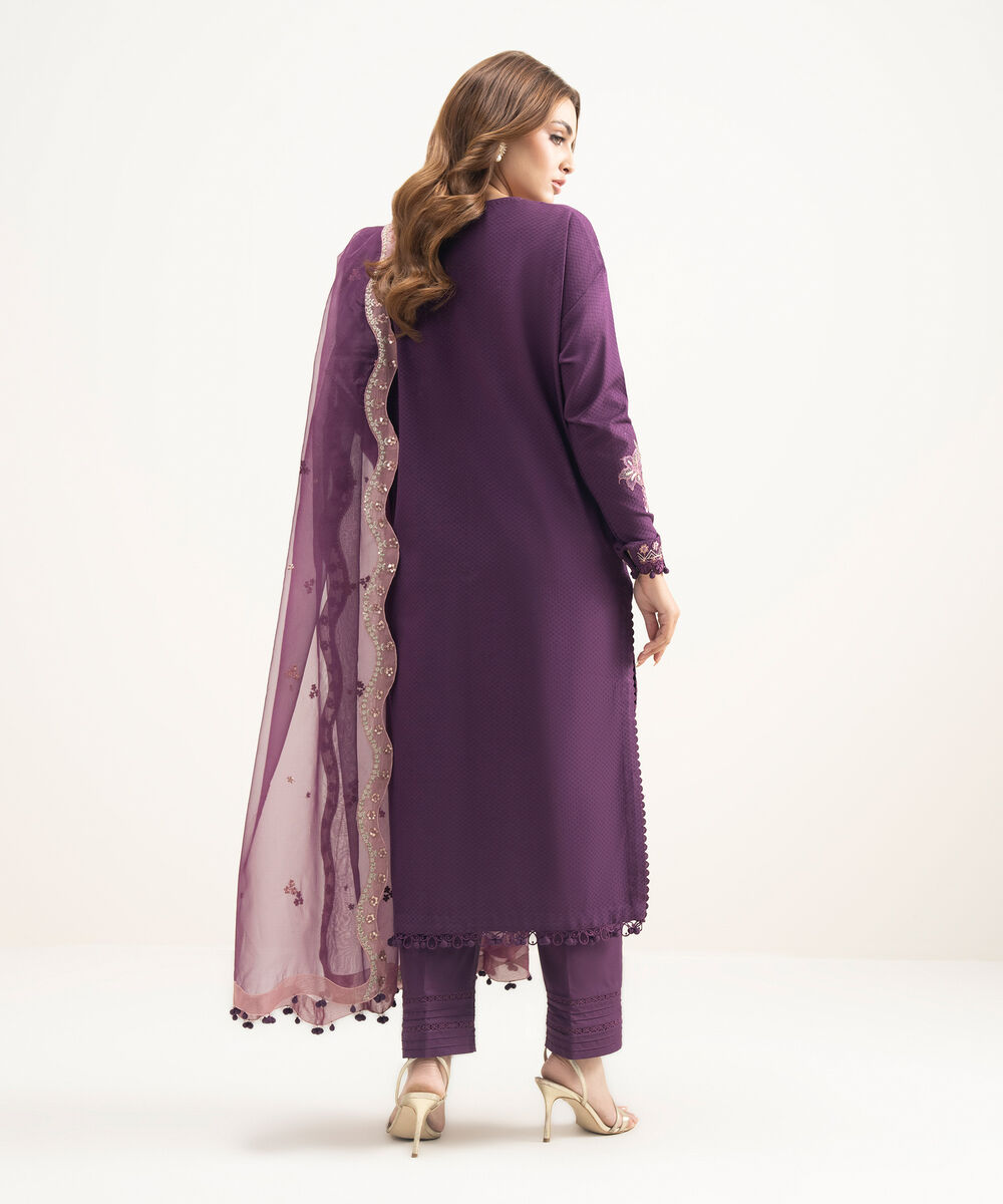 Women's Unstitched Lawn Embroidered Purple 3 Piece Suit