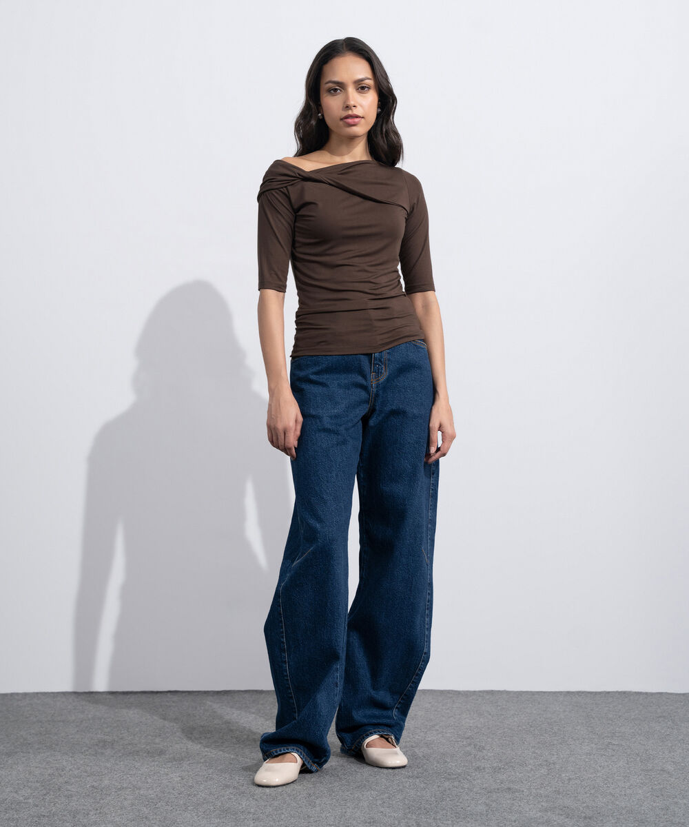 Women's Brown Soft Asymmetrical Top