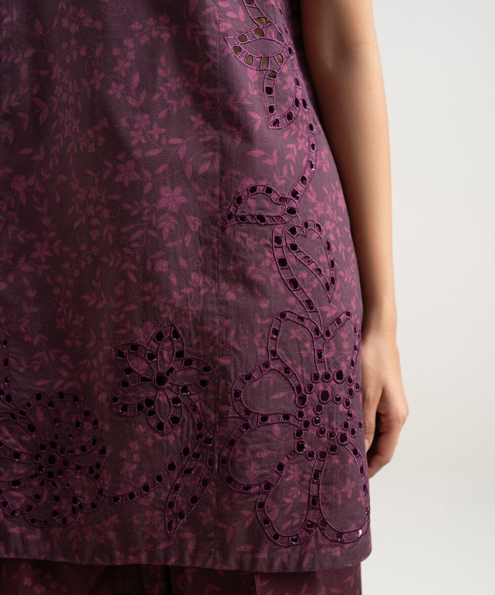 Women's Unstitched Lawn Embroidered Purple 3 Piece Suit