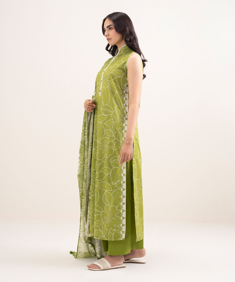 Women's Unstitched Lawn Printed Green 3 Piece Suit