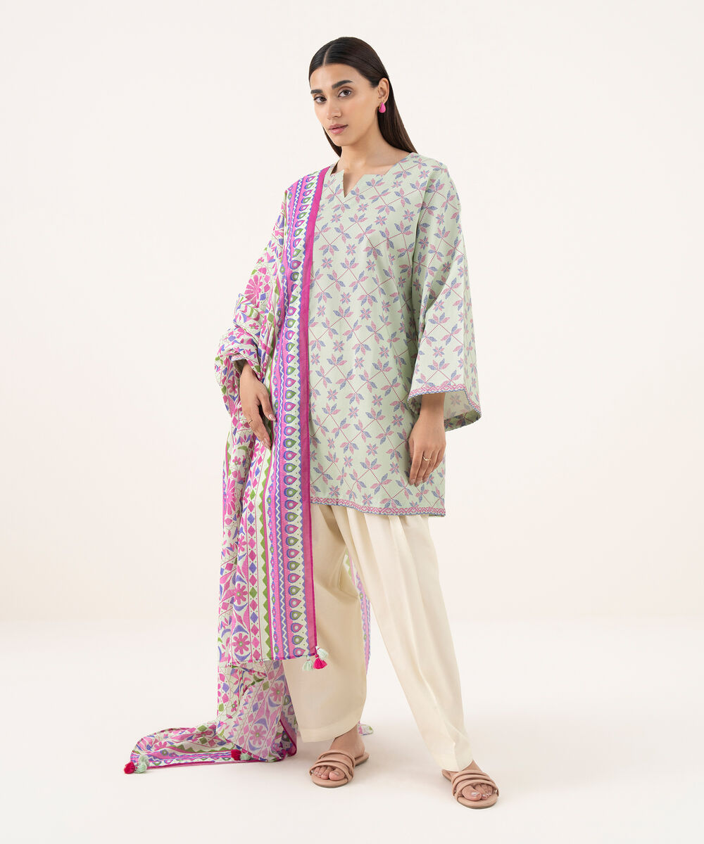 Women's Unstitched Cotton Printed Multi 2 Piece Suit