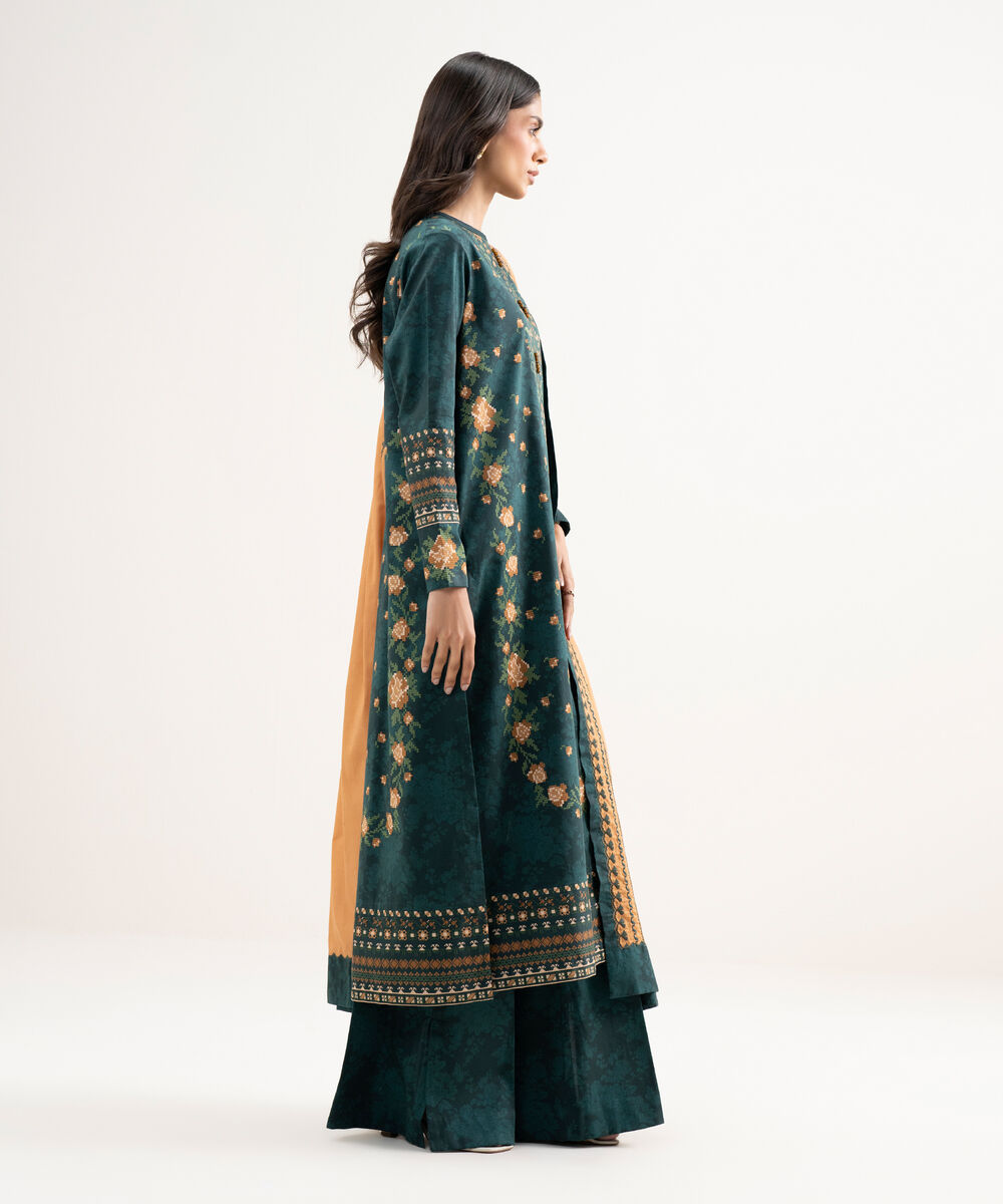 Women's Unstitched Lawn Embroidered Green 3 Piece Suit