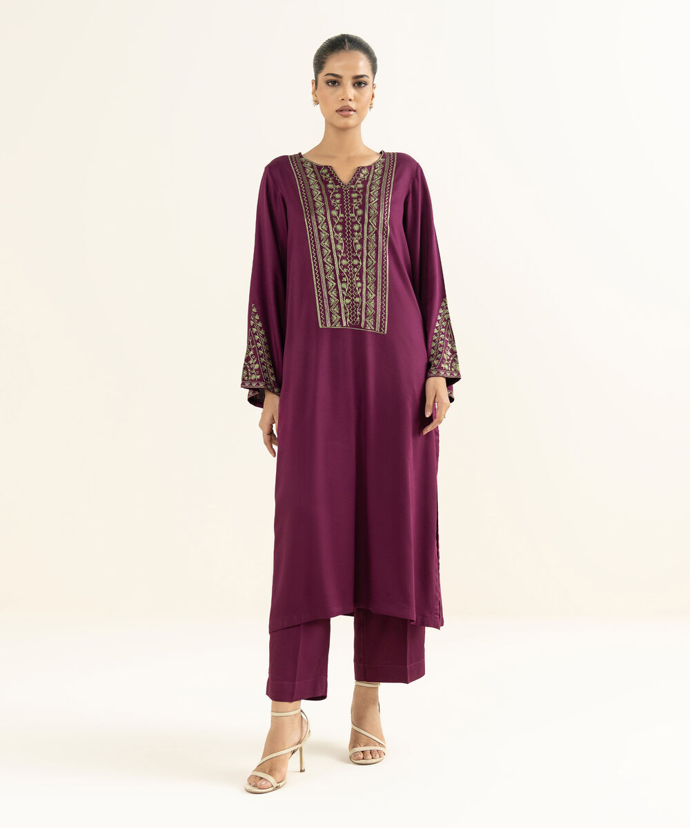 Women's RTW Bedford  Embroidered Purple 2 Piece Suit