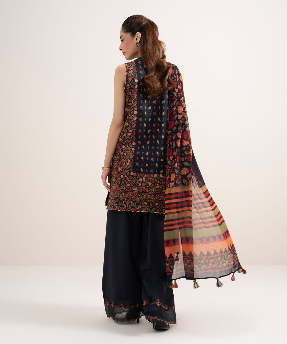 Women's Unstitched Lawn Embroidered Black 3 Piece Suit