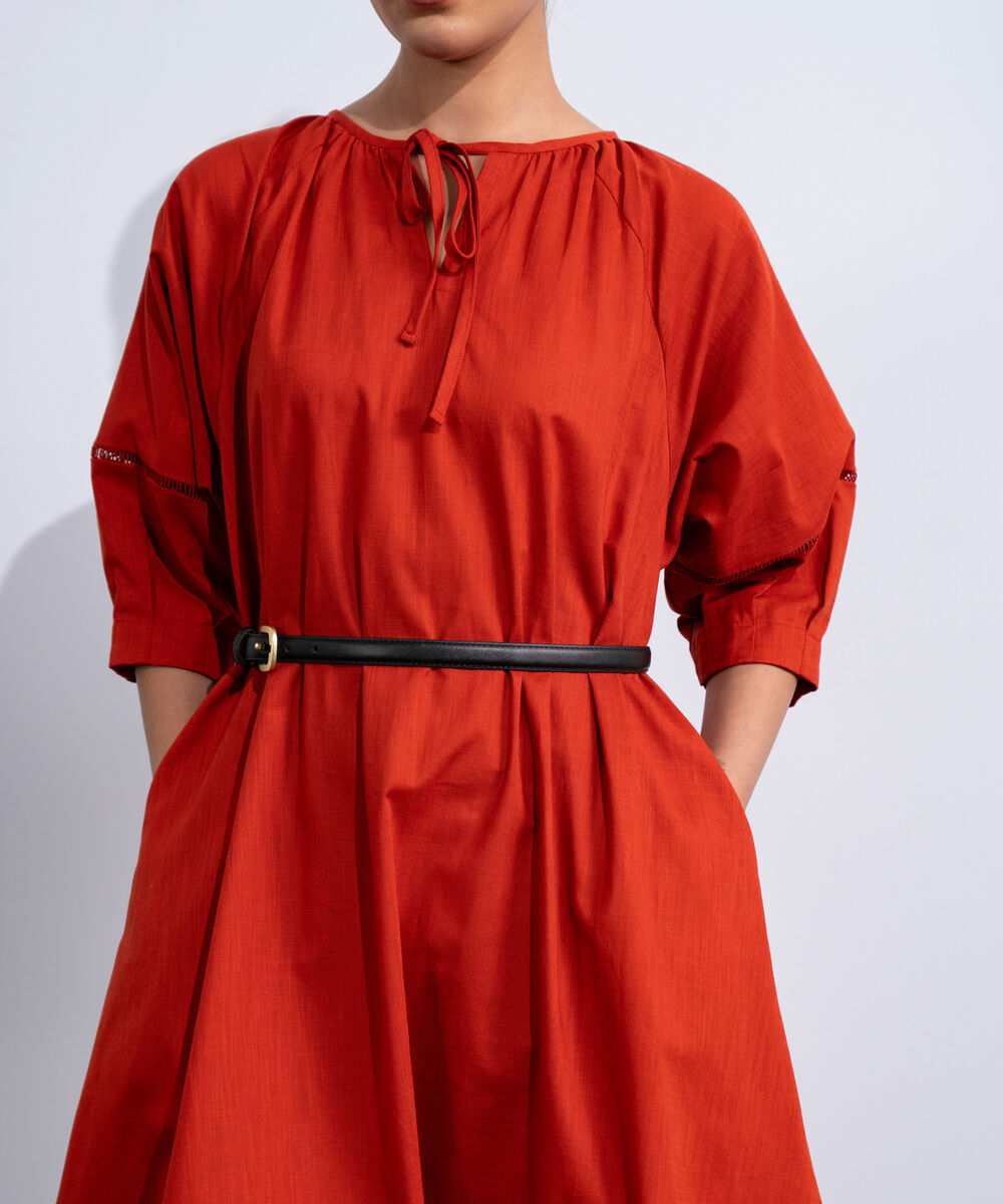 Women's Western Rust Orange Voluminous Maxi Dress