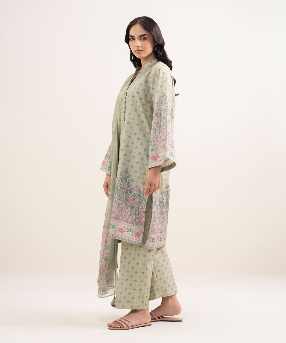 Women's Unstitched Lawn Printed Green 3 Piece Suit