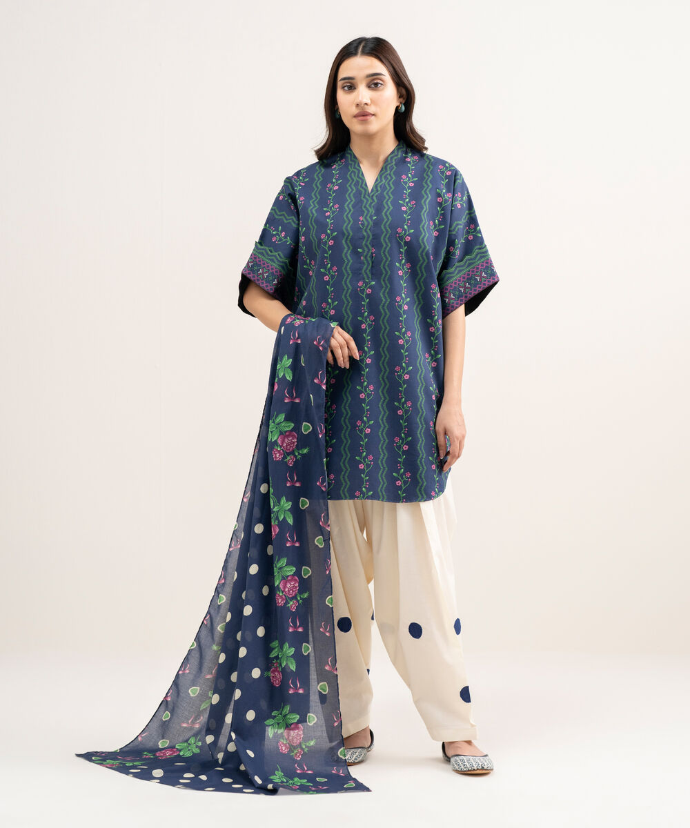 Women's Unstitched Lawn Printed Blue 2 Piece Suit