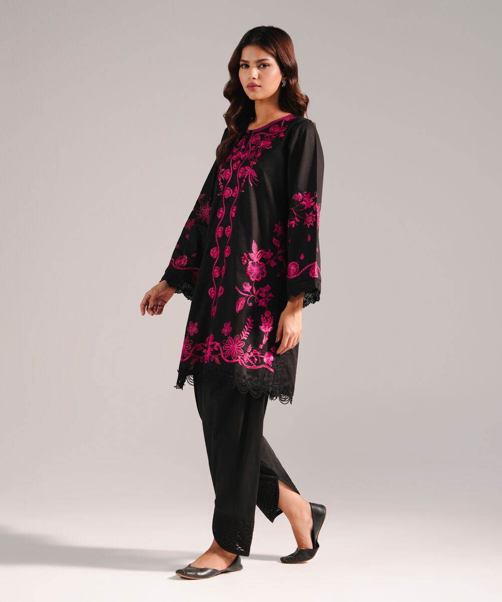 Women's RTW Lawn Embroidered Black 2 Piece Suit