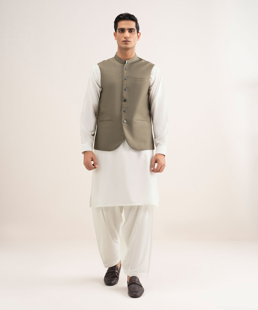 Men'S Stitched Brown Premium Suiting Waistcoat