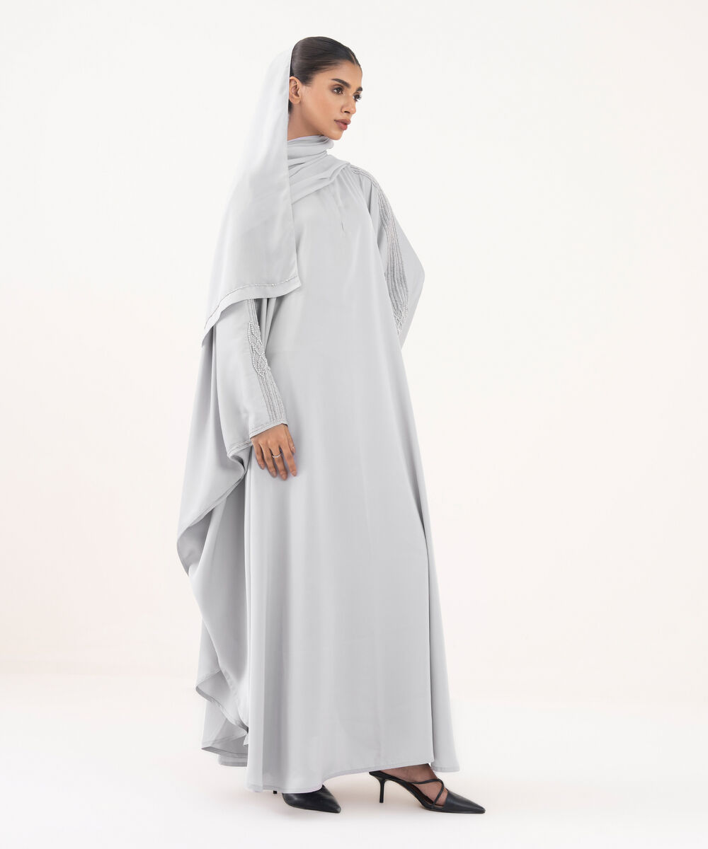 Women's Grey Polyester Abaya Set