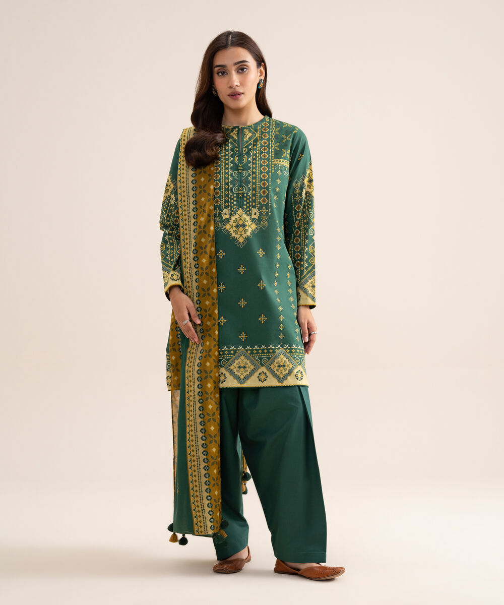 Women's Unstitched Lawn Printed Blue  3 Piece Suit
