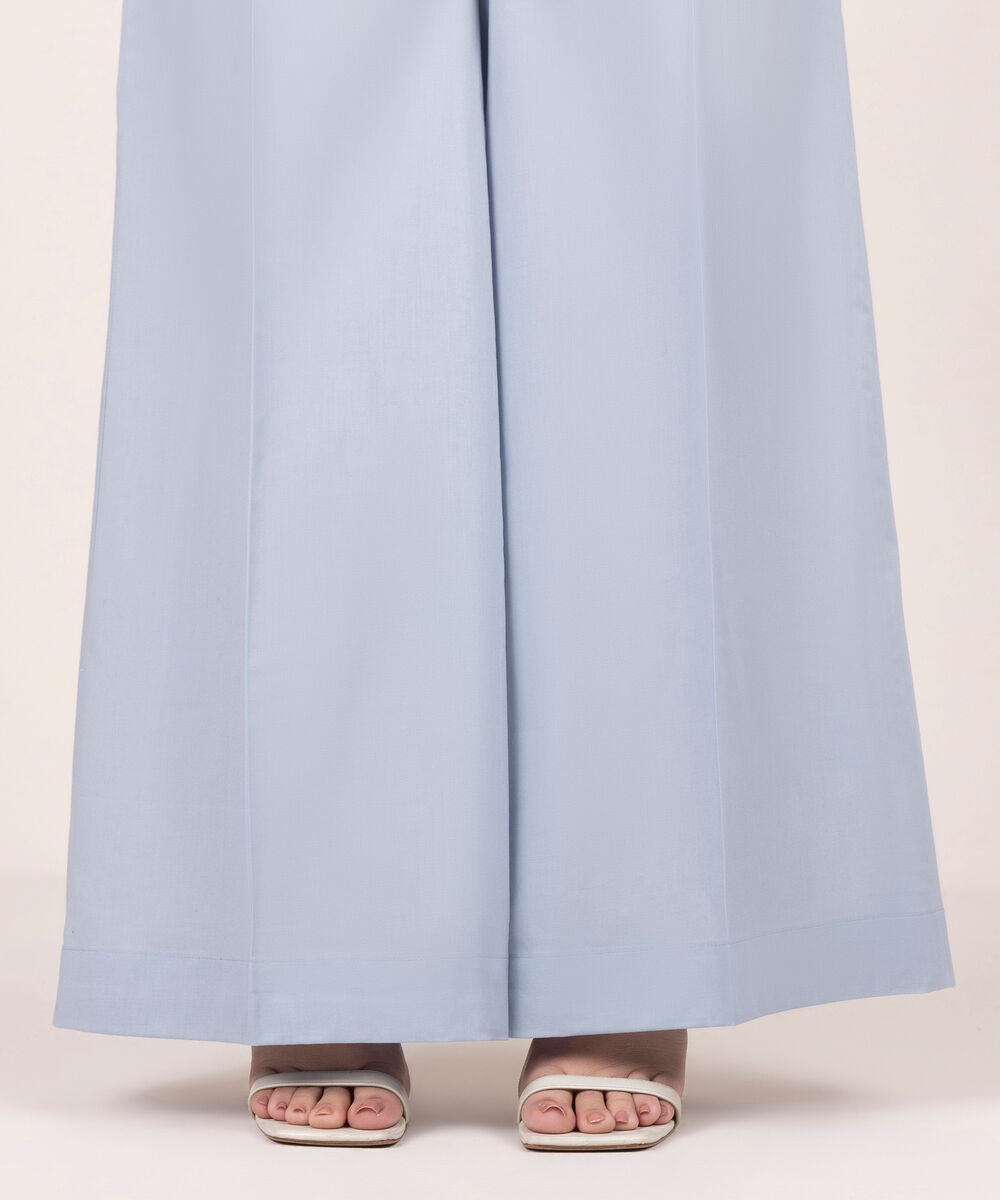 Women's RTW Cambric Solid Blue Flared Pants