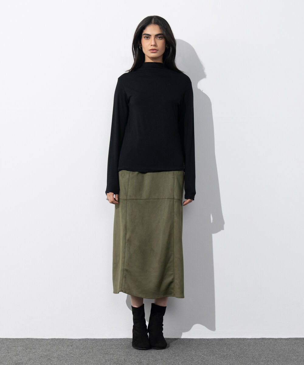 Women's Western Wear Black High Neck Fitted Top