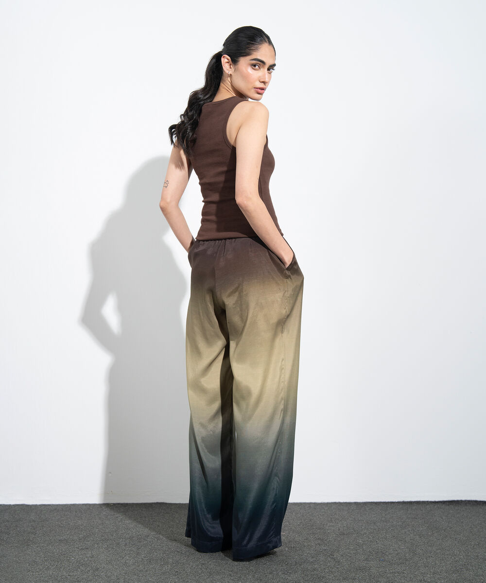 Women's Western Multi Ombre Print Wide Leg Trousers