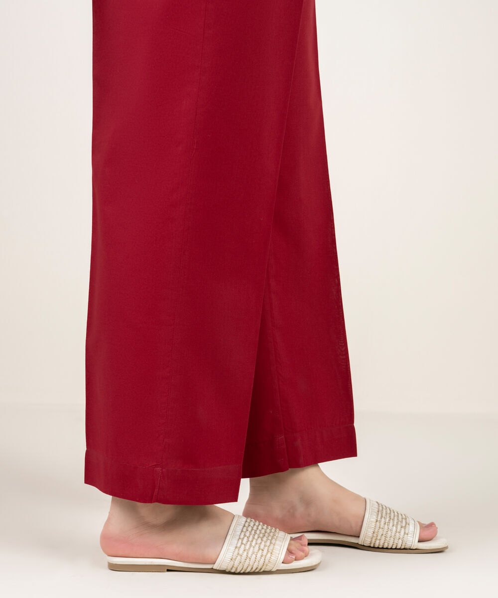 Women's RTW Cambric Solid Red Straight Pants