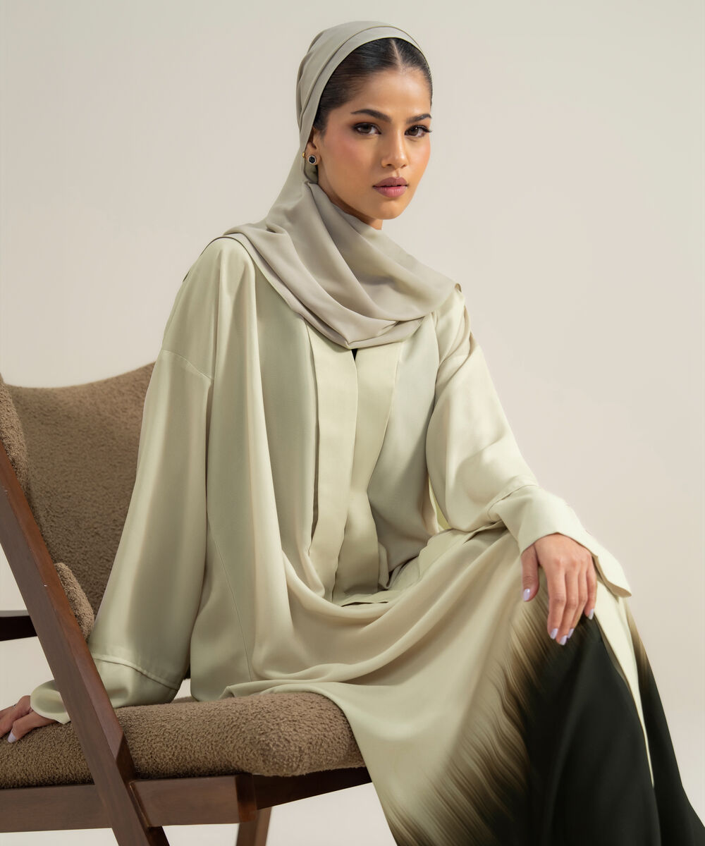 Women's Polyester Off White Printed Abbaya Set