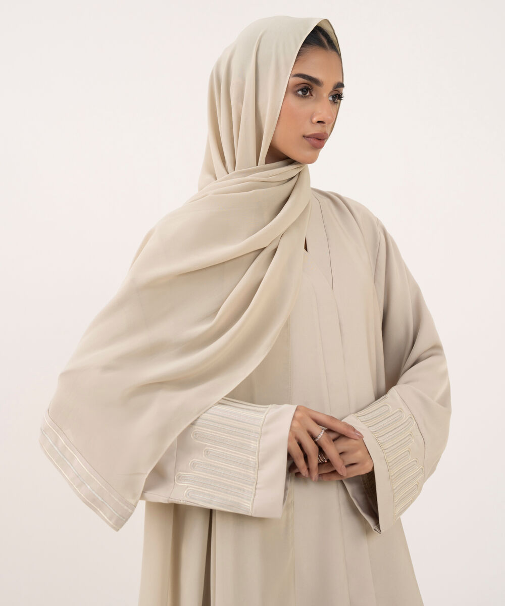 Women's Beige Polyester Abaya Set