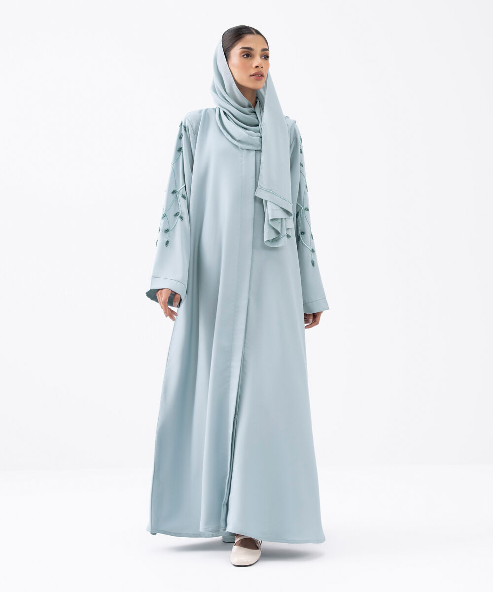 Women's Blue Polyester Abaya Set