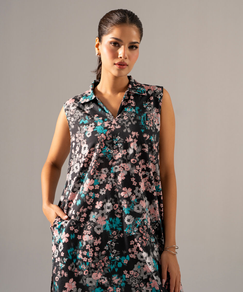 Women's RTW Cotton Viscose Printed Black Dress