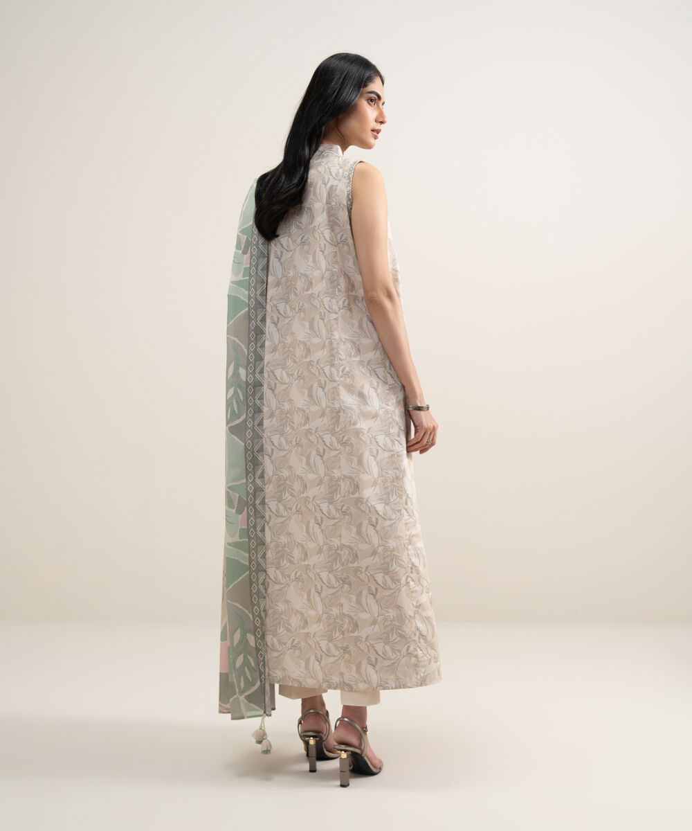 Women's Unstitched Lawn Embroidered Light Beige 3 Piece Suit