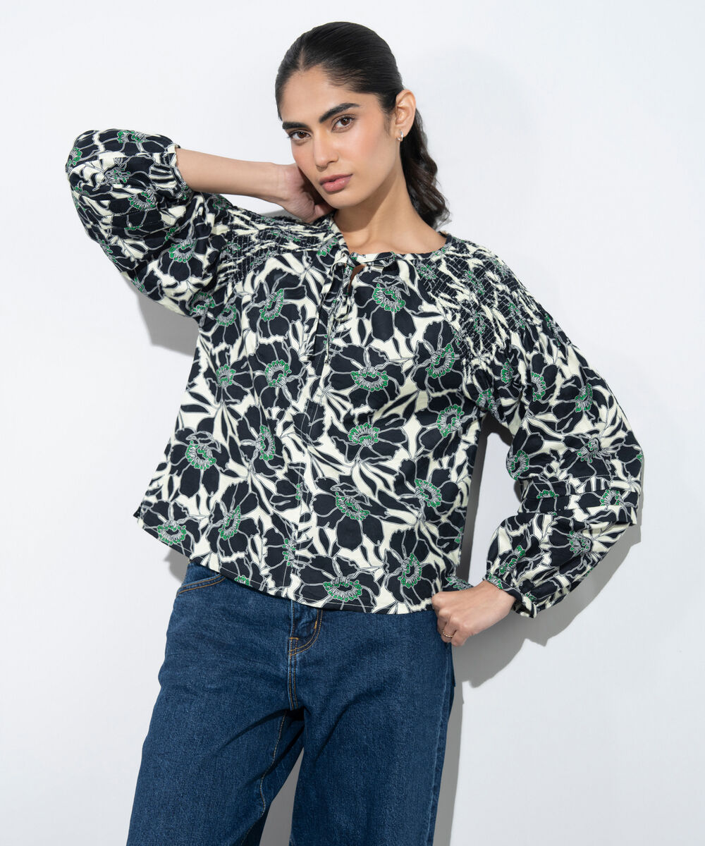 Women's Western Multi Floral Print Jacquard Blouse