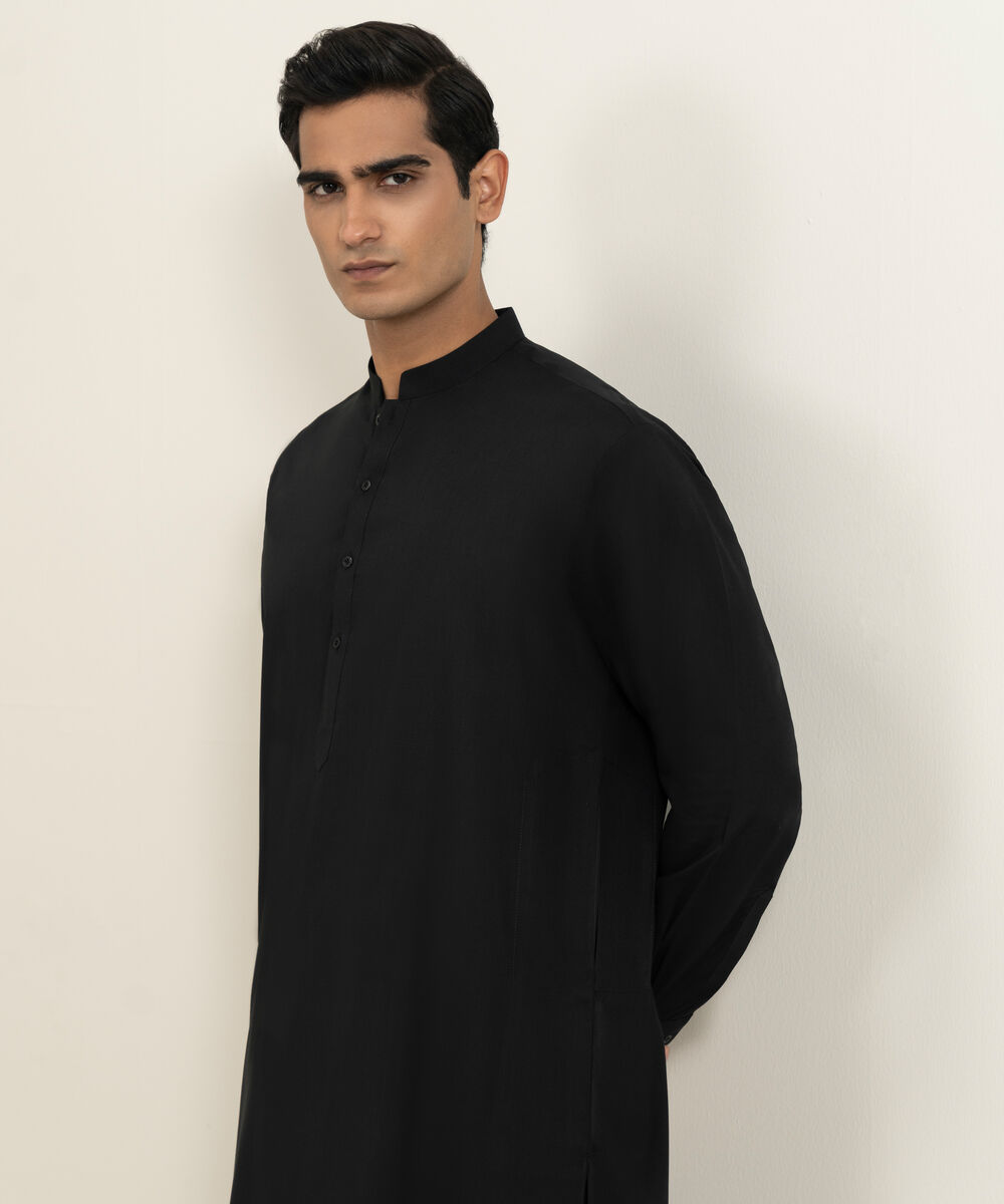 Men's Stitched Black Kurta Shalwar