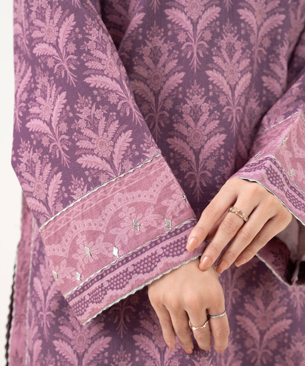 Women's Unstitched Cross Hatch Embroidered Pink 3 Piece Suit