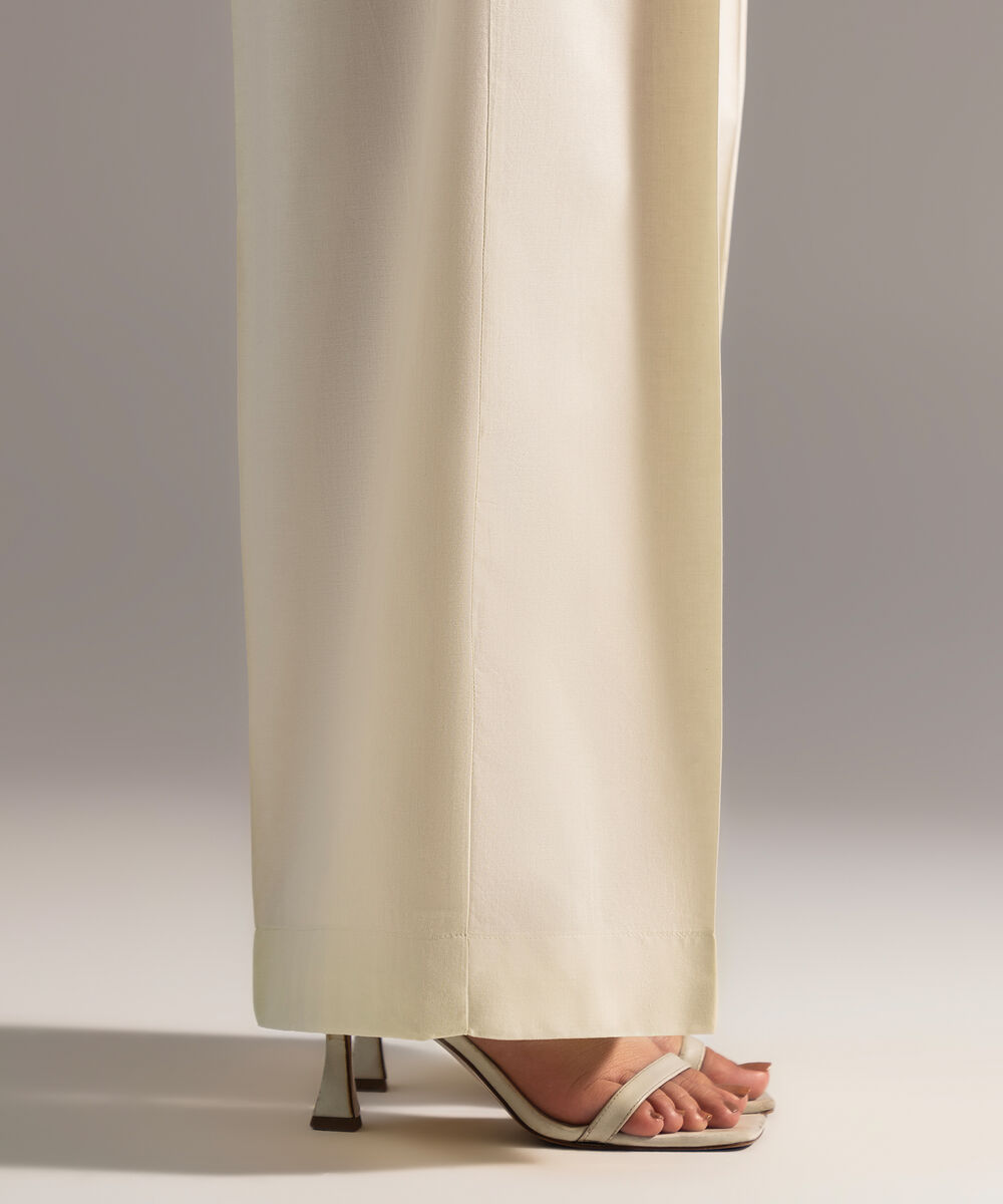 Women's RTW Cambric Solid Off White Culottes