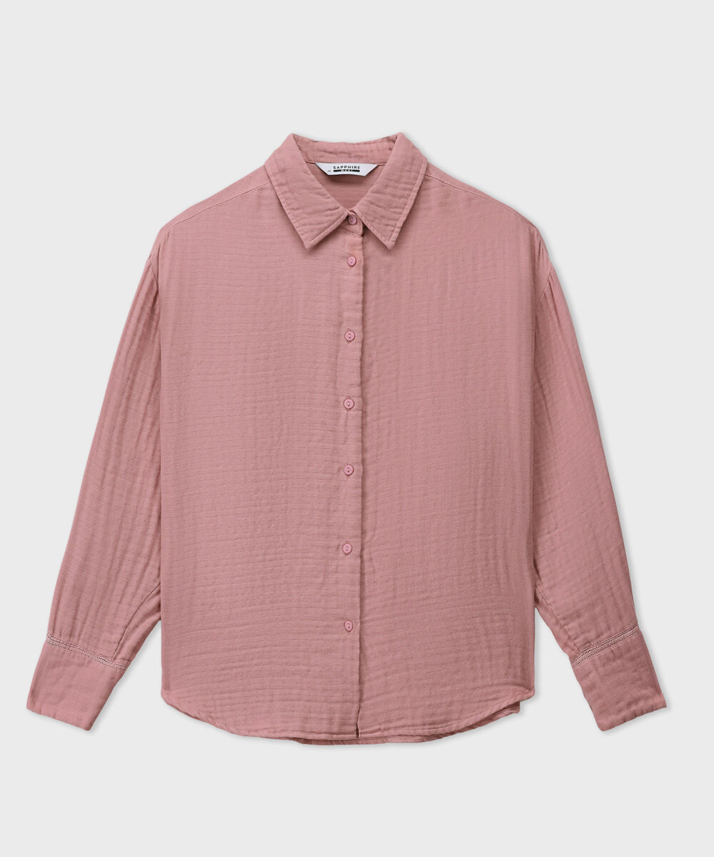 Women's Western Tea-Pink Loose-Fit Cotton Muslin Shirt