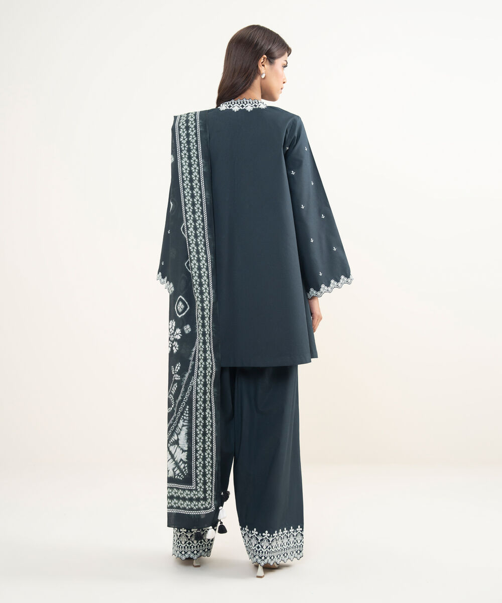 Women's Unstitched Lawn Embroidered Black 3 Piece Suit