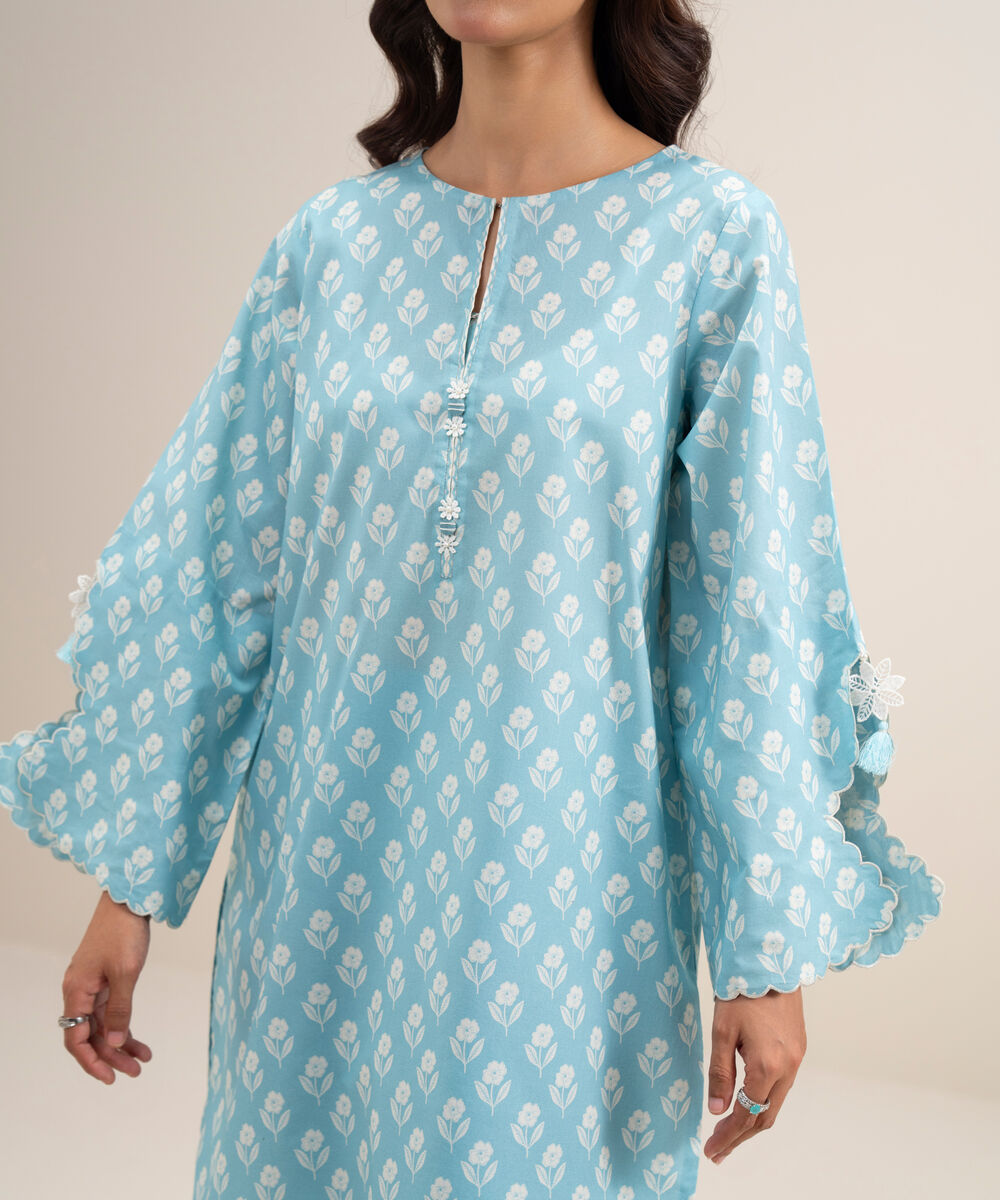 Women's Unstitched Lawn Printed Ice Blue 3 Piece Suit