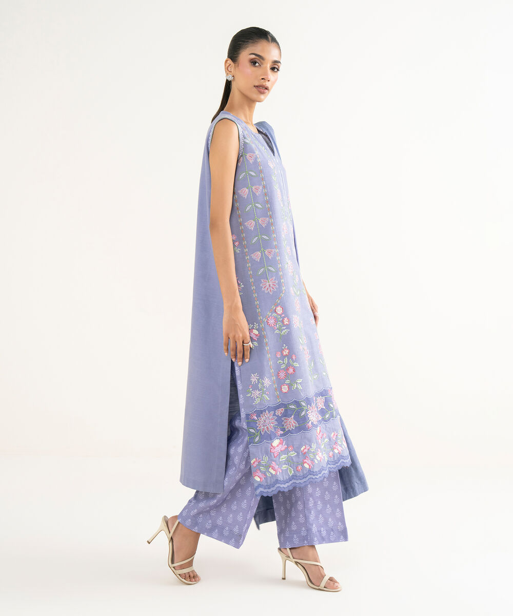 Women's Unstitched Lawn Embroidered Purple 3 Piece Suit