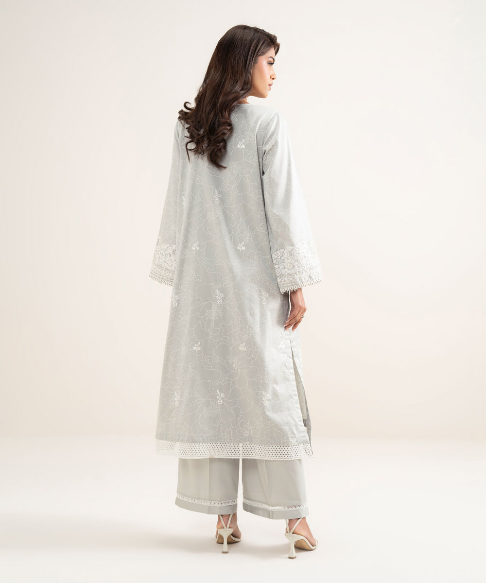 Women's RTW Lawn Embroidered Grey A-Line Shirt