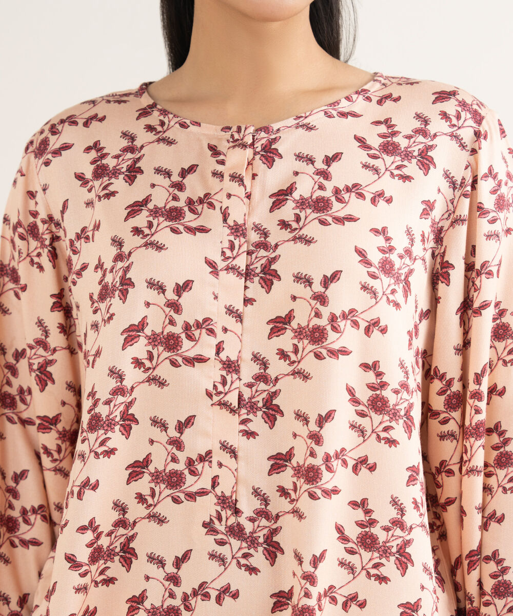 Women's RTW Bedford Printed Peach Straight Shirt