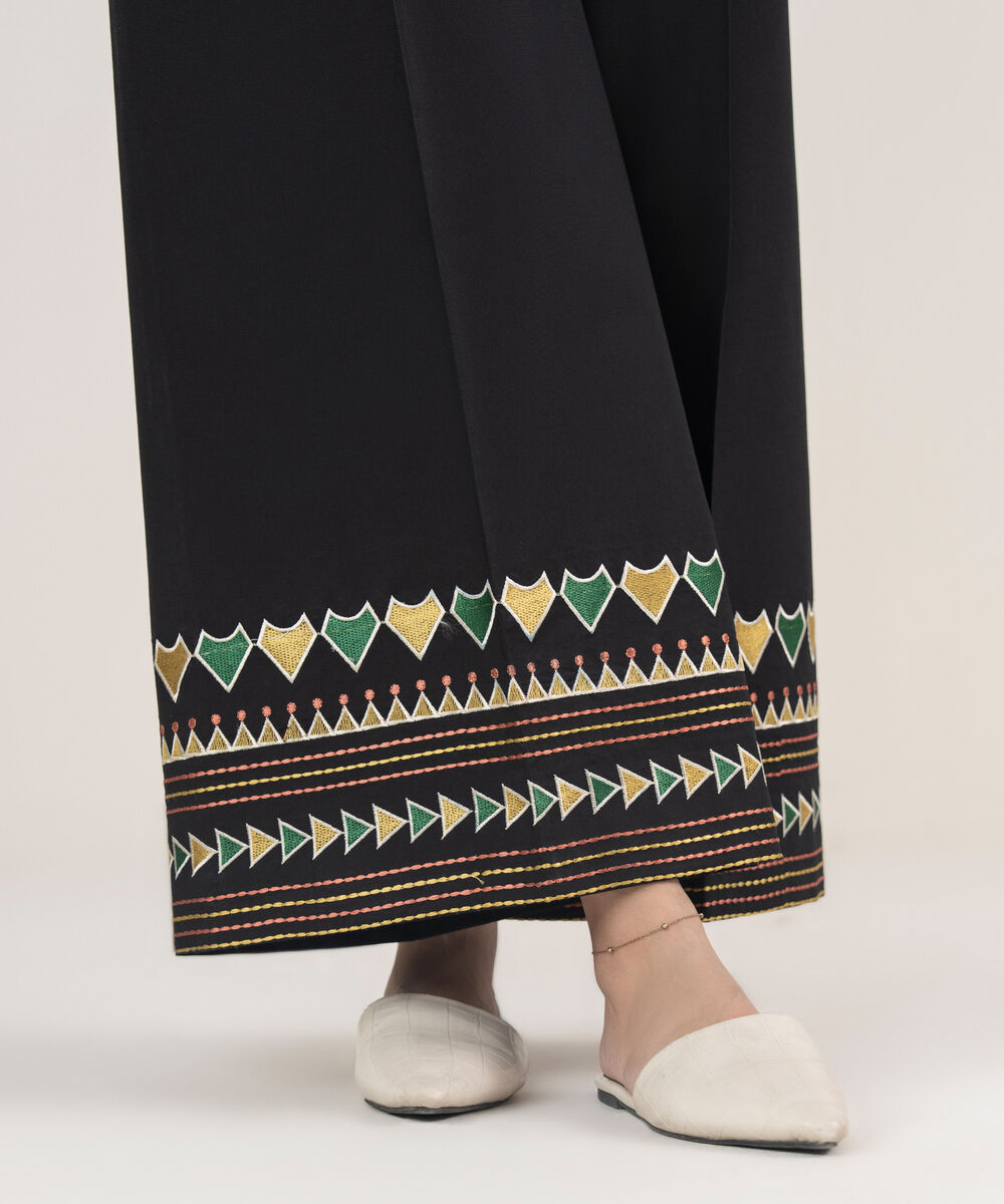 Women's Unstitched Cotton Printed Black Trousers Fabric