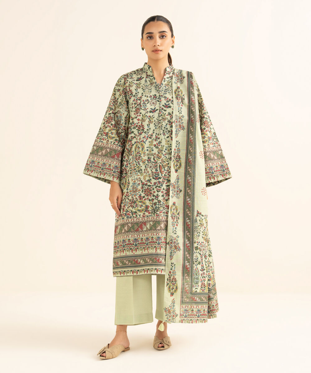 Women's Unstitched Cotton Printed Multi 3 Piece Suit