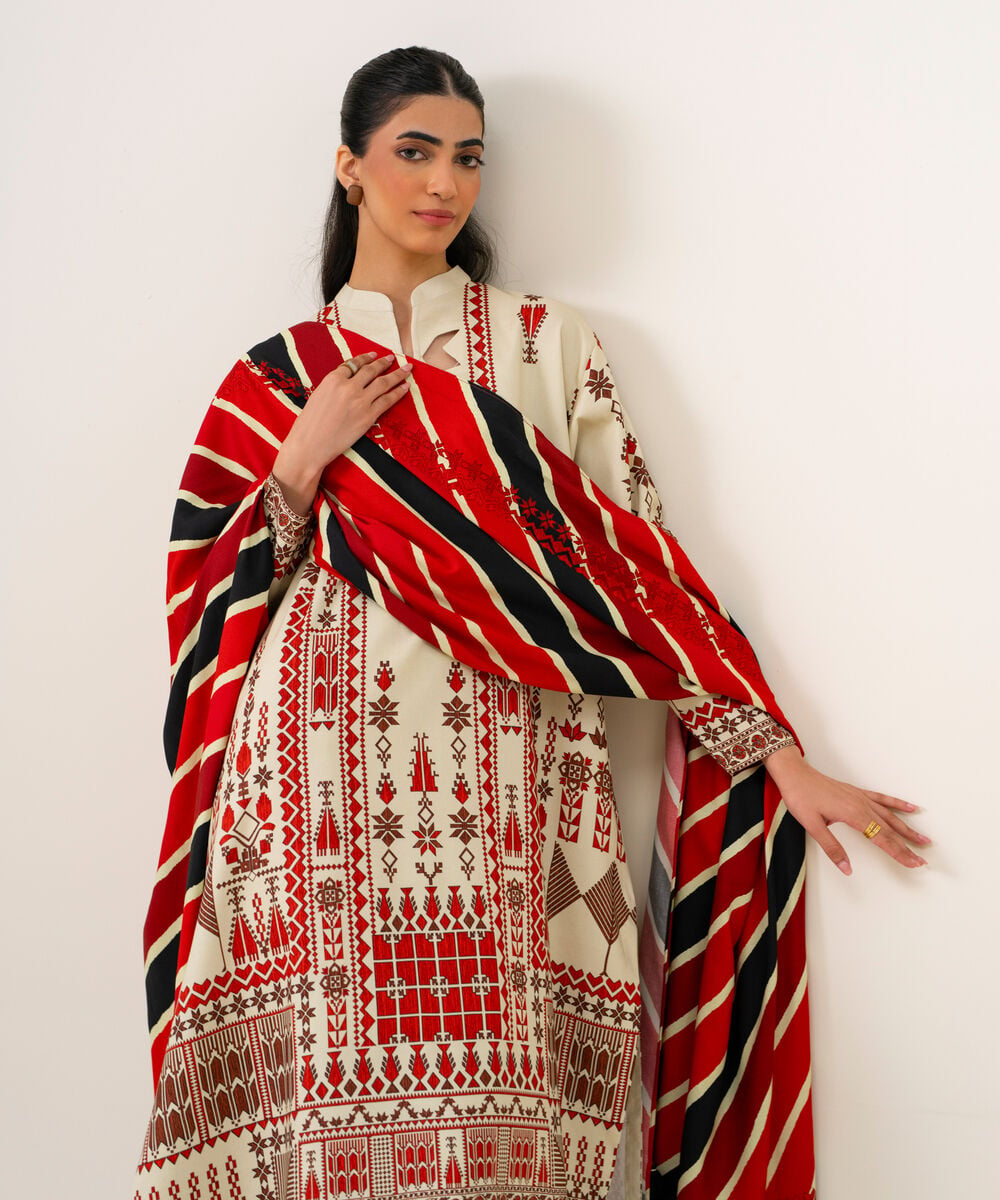 Women's Unstitched Viscose Linen Printed Multi 3 Piece Suit