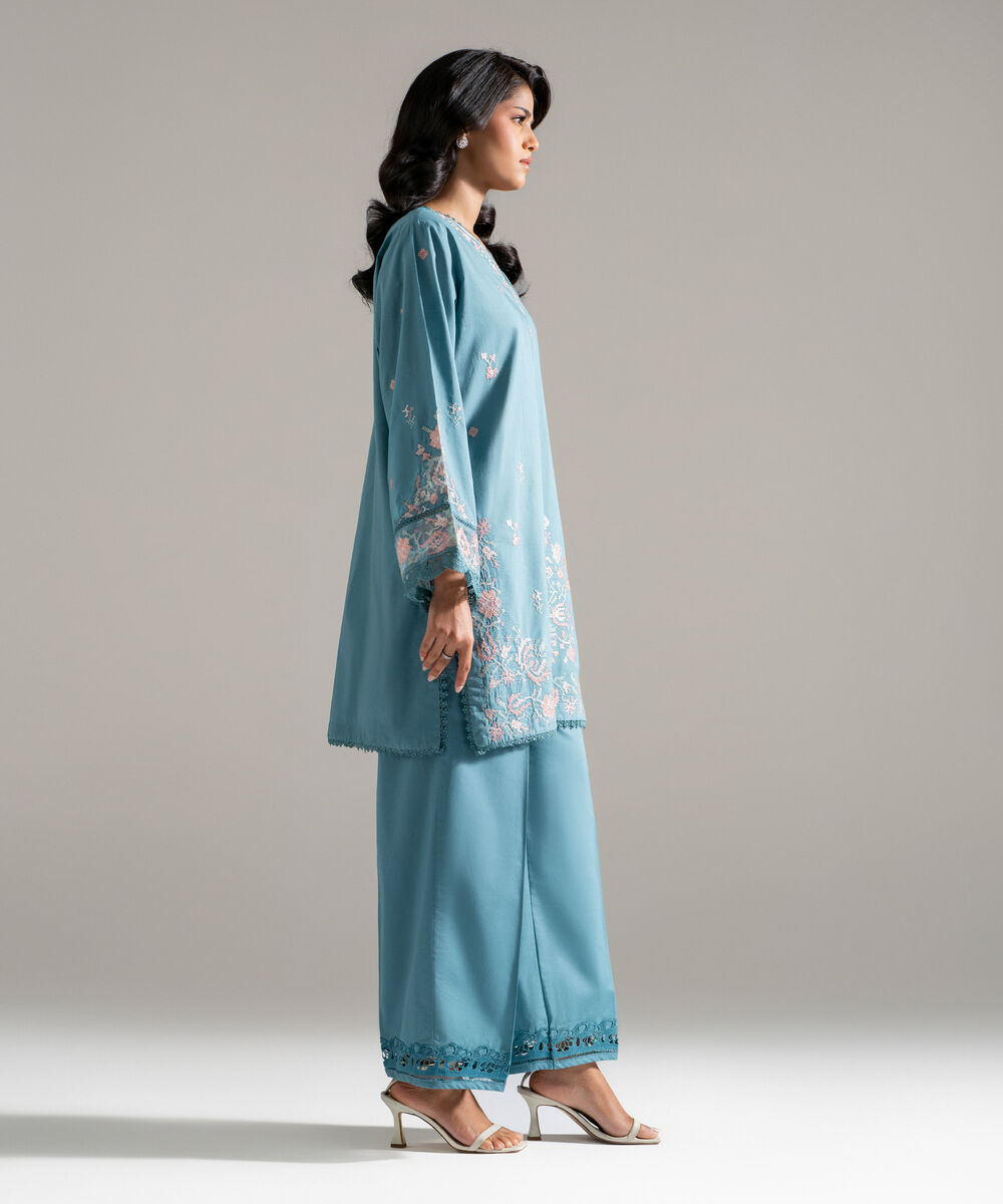 Women's RTW Lawn Embroidered Blue 2 Piece Suit
