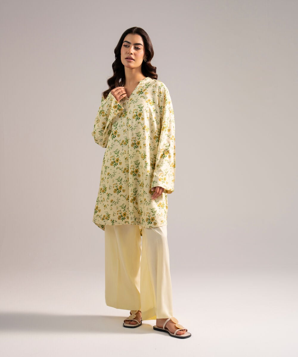 Women's RTW Arabic Lawn Printed Pale Yellow 2 Piece Suit