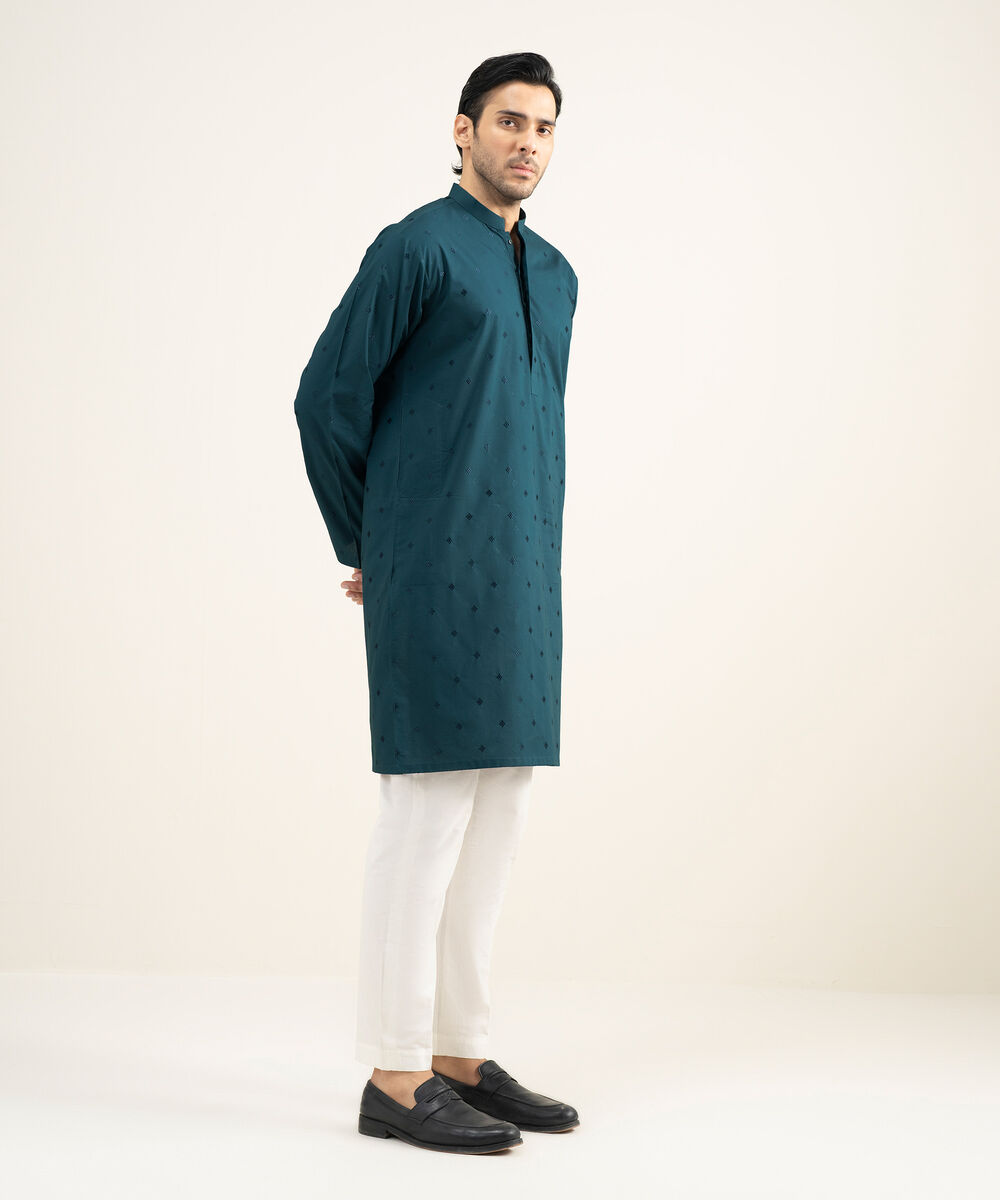 Men's Stitched Premium Cotton Teal Kurta