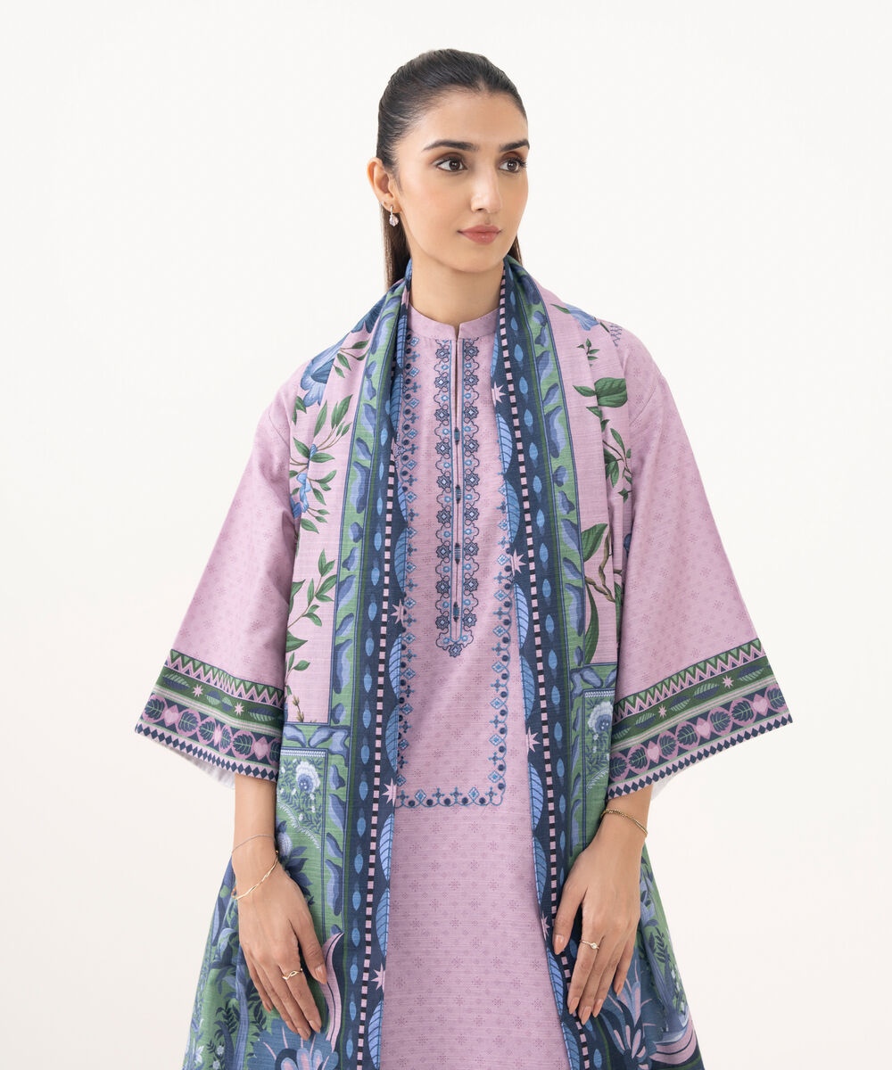 Women's Unstitched Khaddar Embroidered Purple 3 Piece Suit