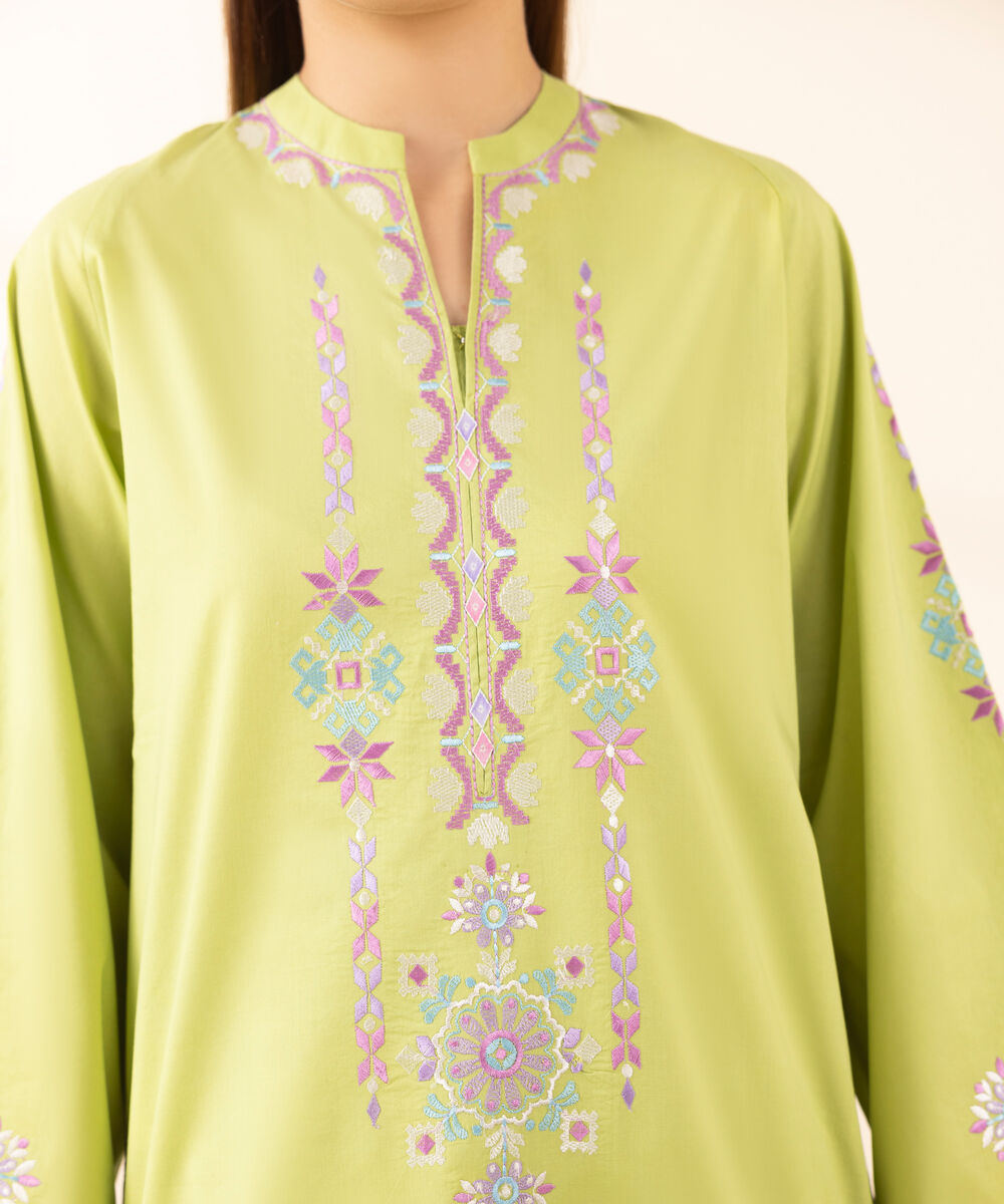Women's Unstitched Lawn Embroidered Green 3 Piece Suit