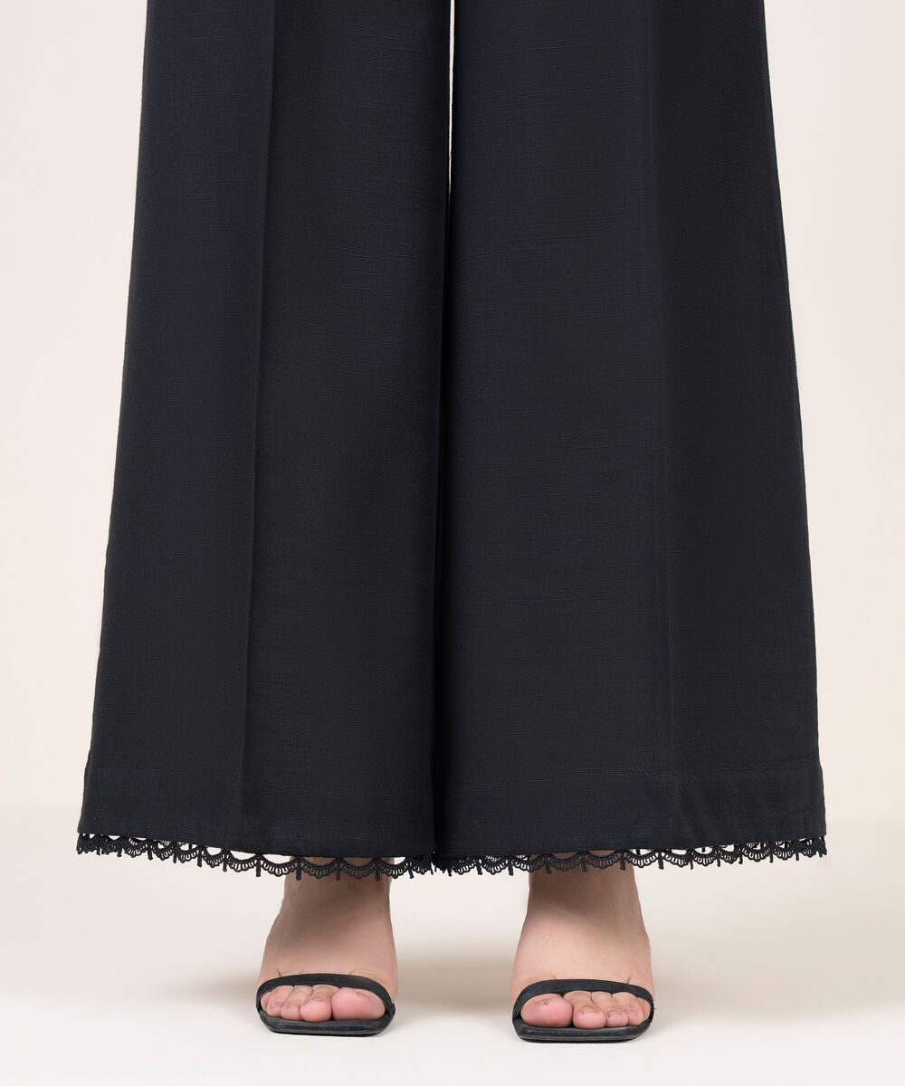 Women's RTW Cotton Solid Black Culottes