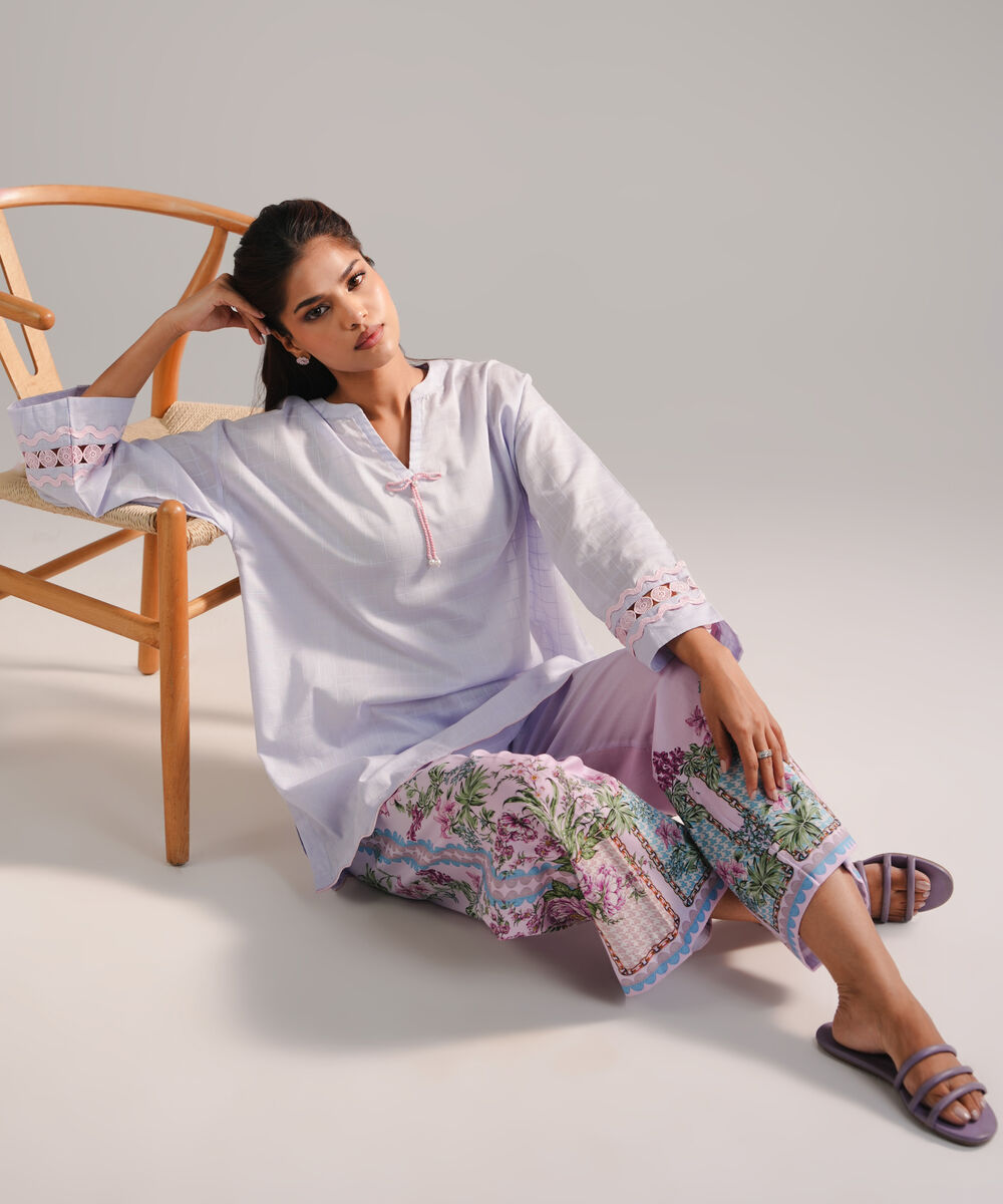 Women's RTW Dobby Embroidered Lilac 2 Piece Suit