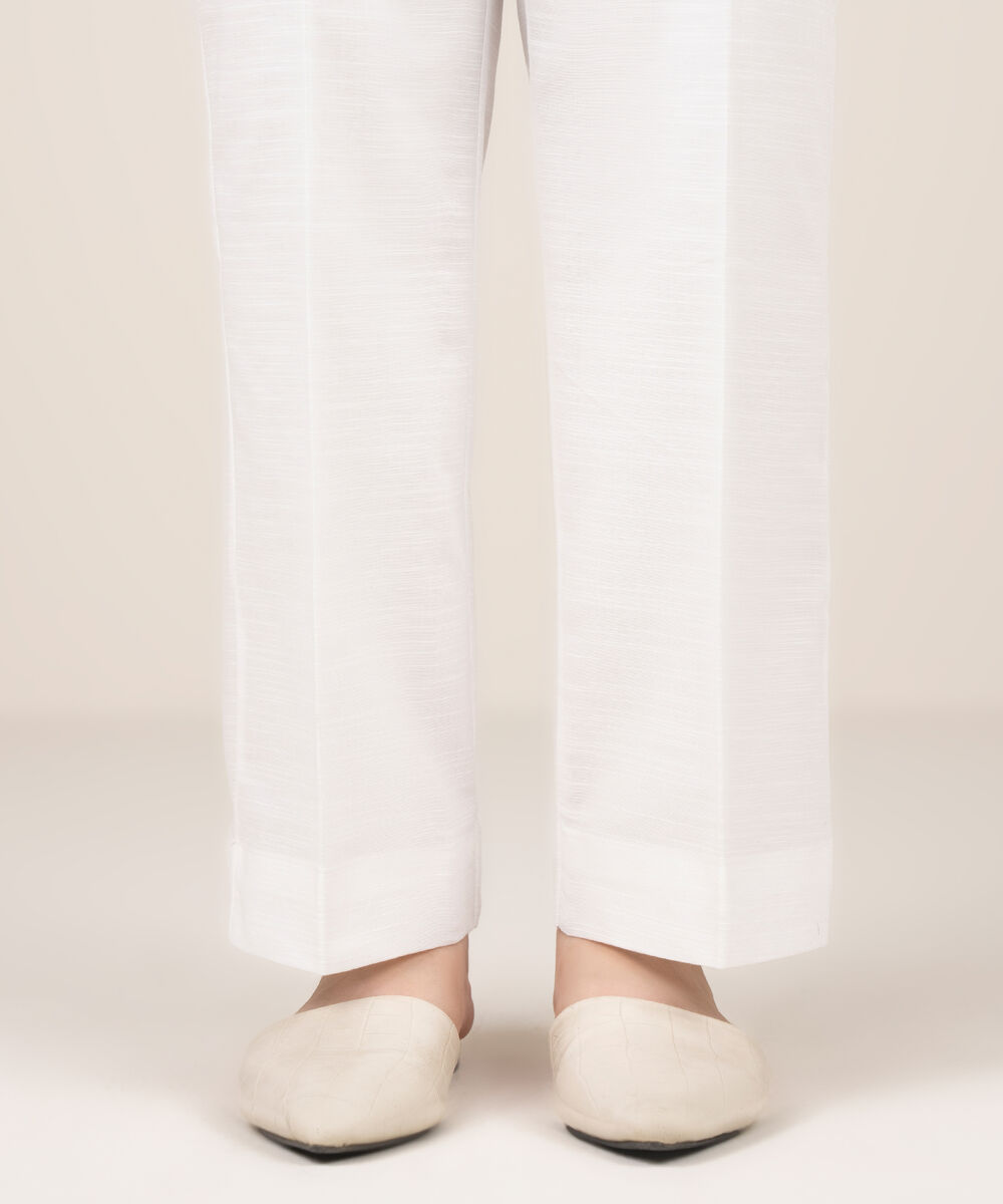 Women's RTW Khaddar Solid White Straight Pants