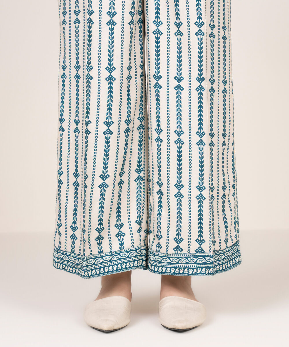 Women's RTW Viscose Linen Printed Off White Culottes