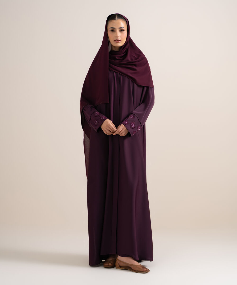 Women's Purple Embellished Abaya Set