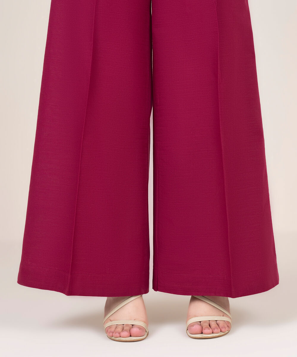 Women's RTW Khaddar Solid Pink Flared Pants